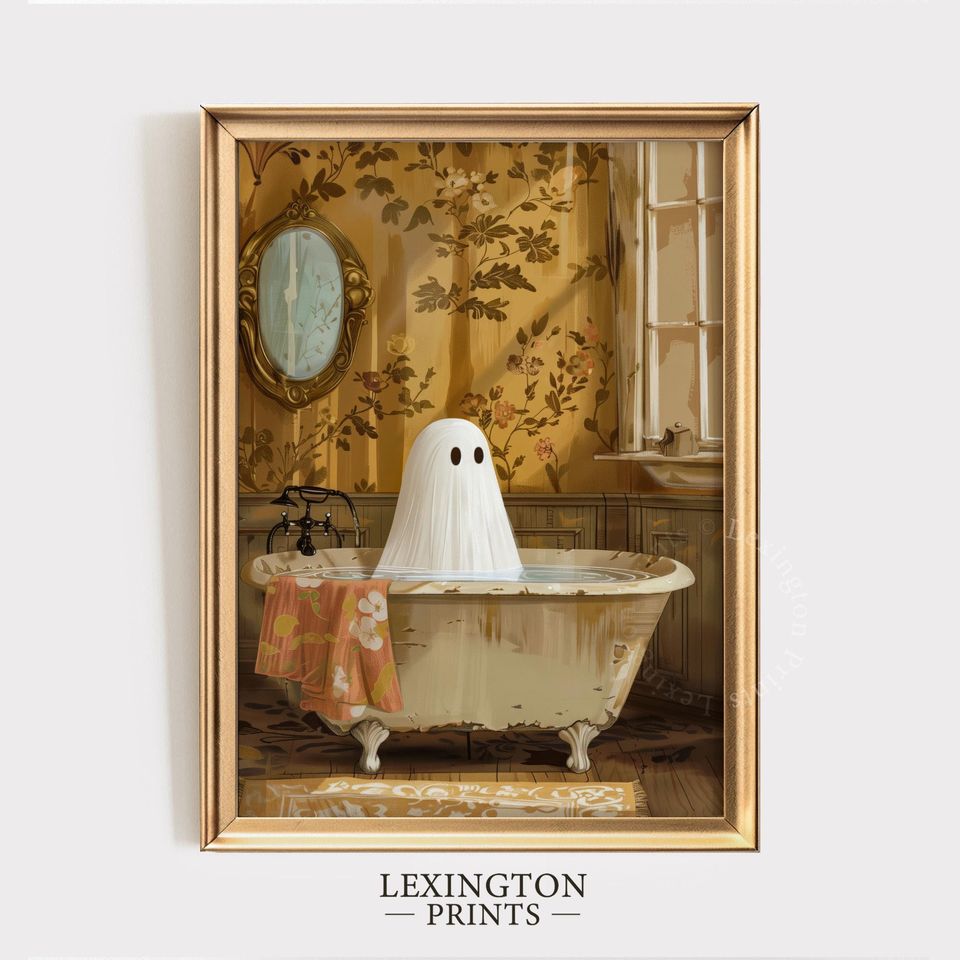 Ghost In Bathtub Print Halloween Printable Wall Art