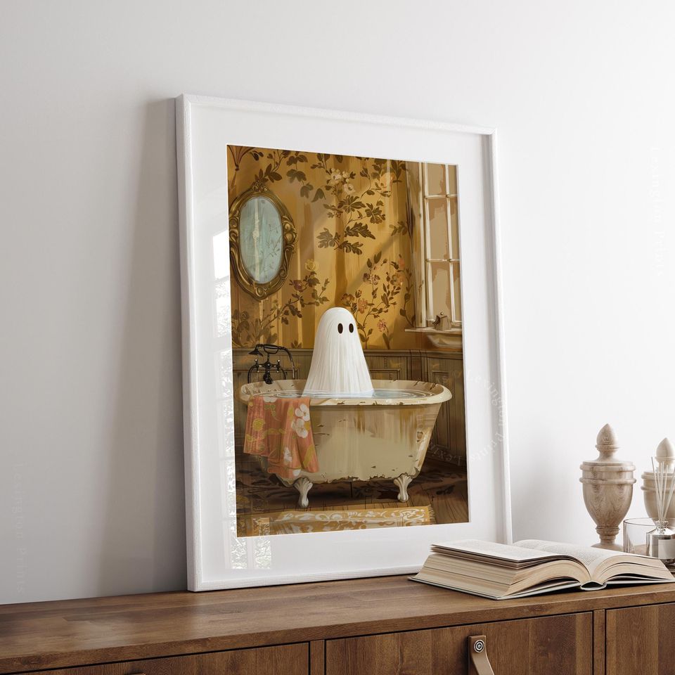 Ghost In Bathtub Print Halloween Printable Wall Art