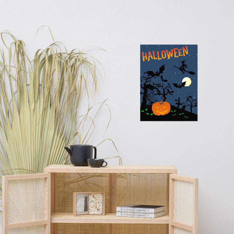Spooky Halloween Graveyard Poster  - Twisted Trees