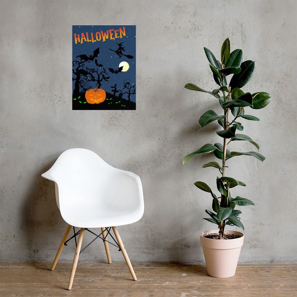 Spooky Halloween Graveyard Poster  - Twisted Trees
