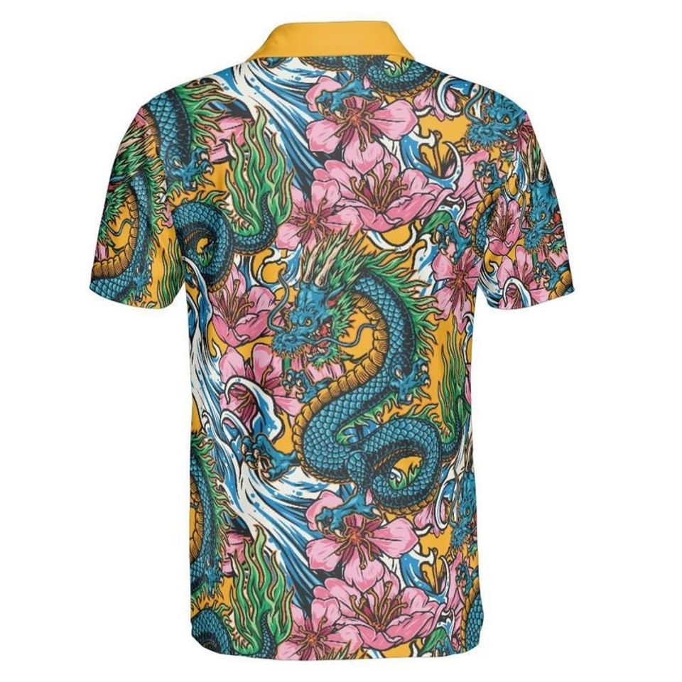 Sakura Flowers And Dragons Polo Shirt