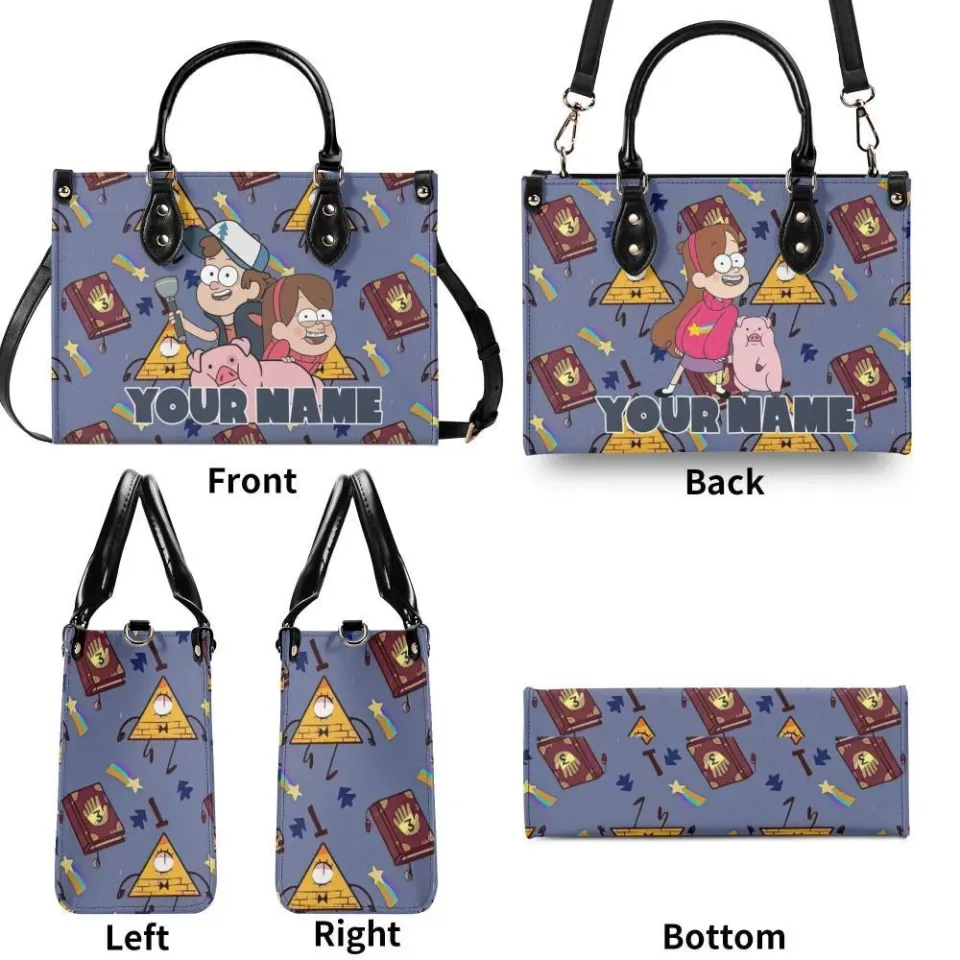 Personalized Gravity Falls Luxury Women PU Leather Handbag, Cartoon Gift, Great