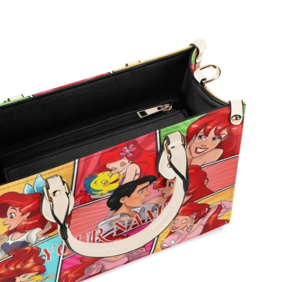 Personalized The Little Mermaid Luxury Women PU Leather Handbag, Disney gift,