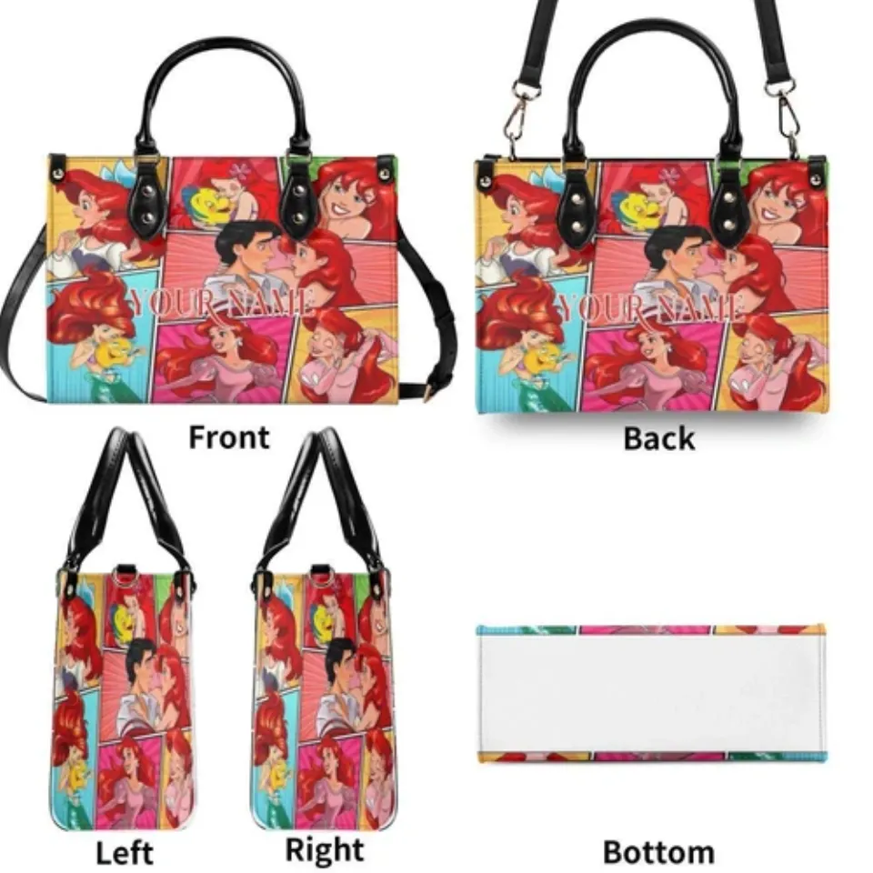 Personalized The Little Mermaid Luxury Women PU Leather Handbag, Disney gift,