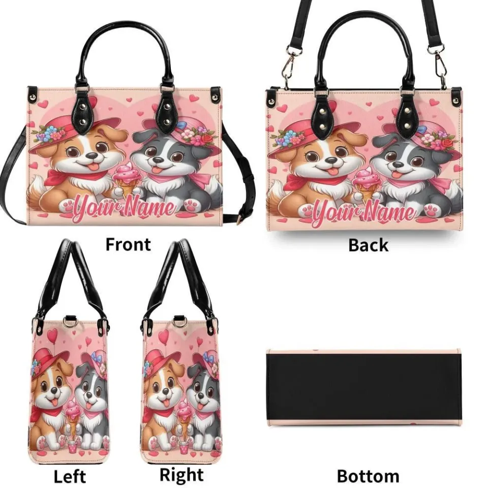 Personalized Cute Dog Valentine Day Luxury Women PU Leather Handbag, Valentine