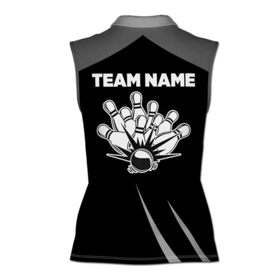 Black Retro Vintage Bowling Custom Bowling Team Women Sleeveless Polo