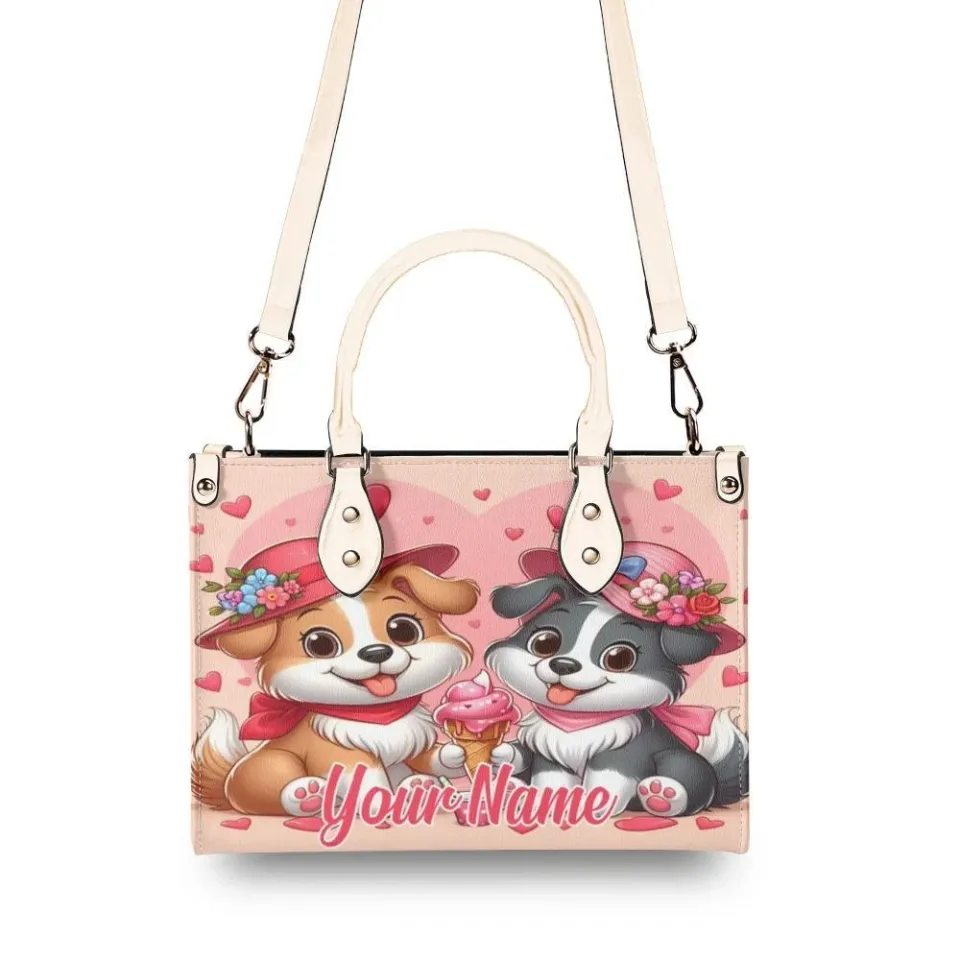 Personalized Cute Dog Valentine Day Luxury Women PU Leather Handbag, Valentine