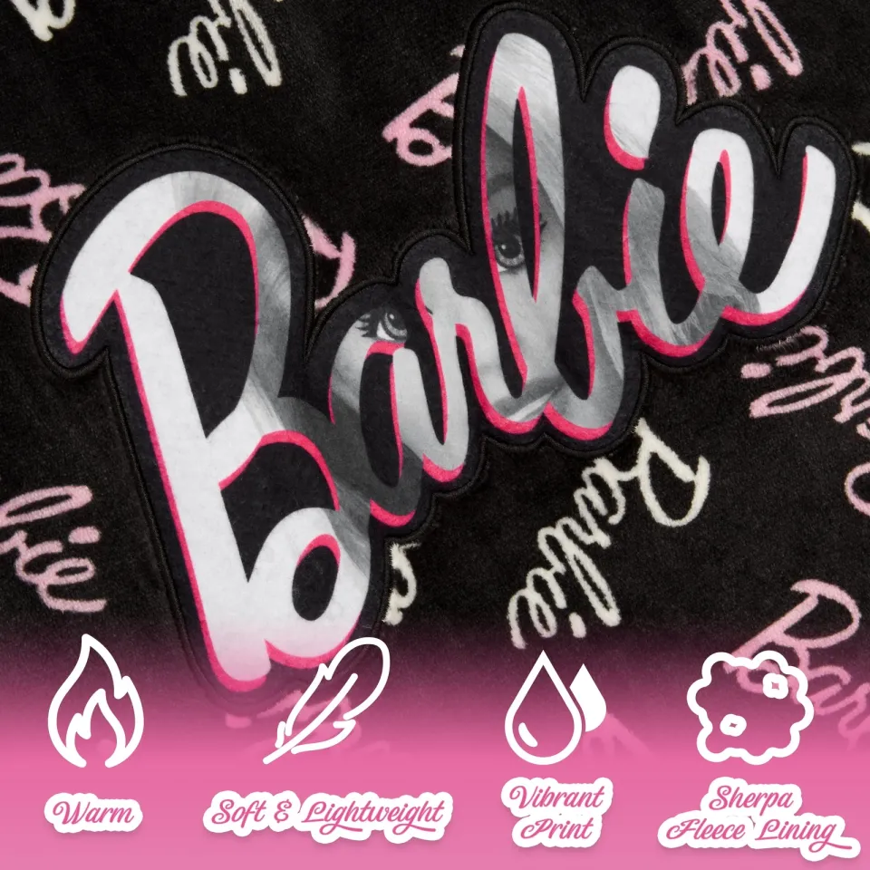 Barbie Girls Oversized Blanket Hoodie, Black Sherpa Fleece Hooded Snuggle Poncho