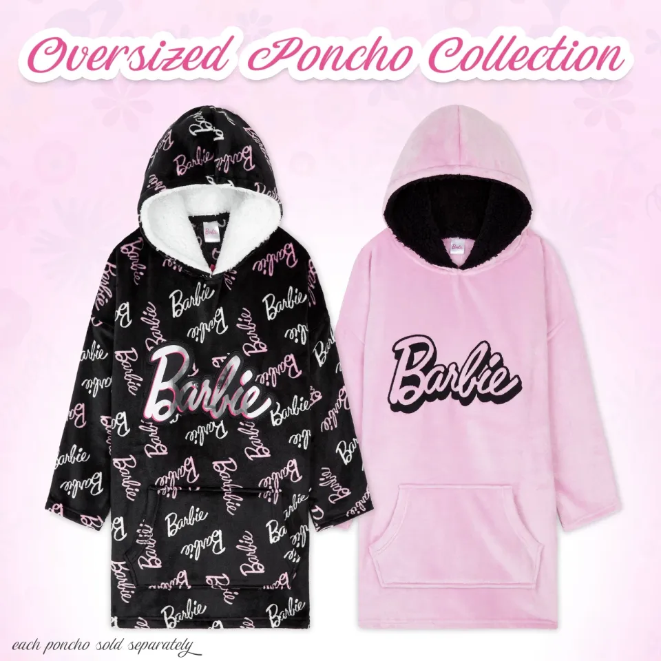 Barbie Girls Oversized Blanket Hoodie, Black Sherpa Fleece Hooded Snuggle Poncho