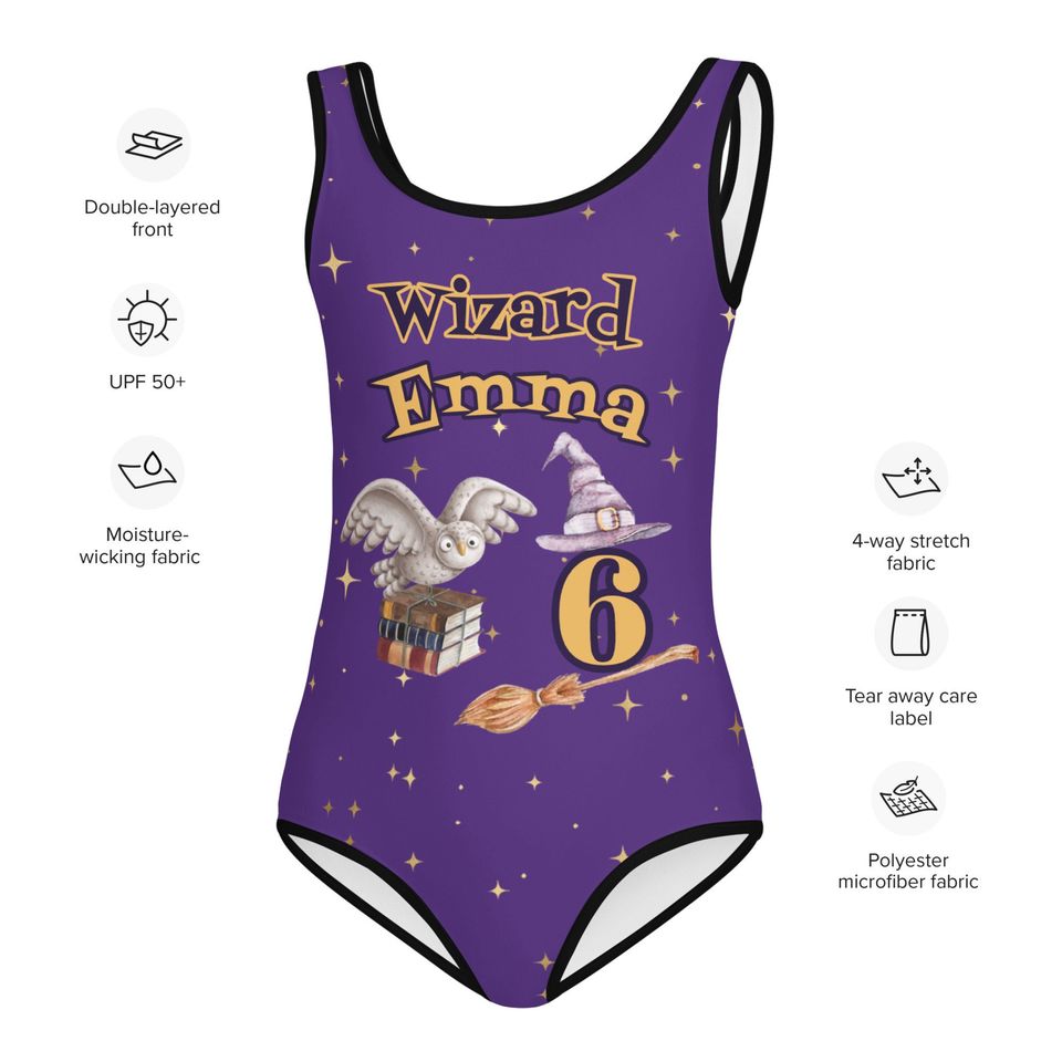 Wizard swimsuit, Personalized birthday girls swimsuit, Owl, bday, gift for her, Magic wizard birthday party Youth Swimsuit