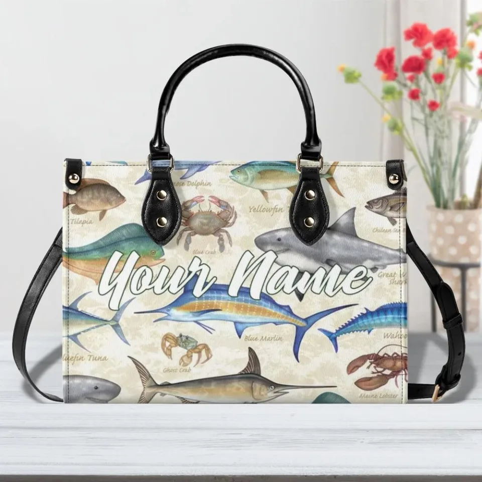 Personalized Fish Luxury Women PU Leather Handbag, Gift For Her