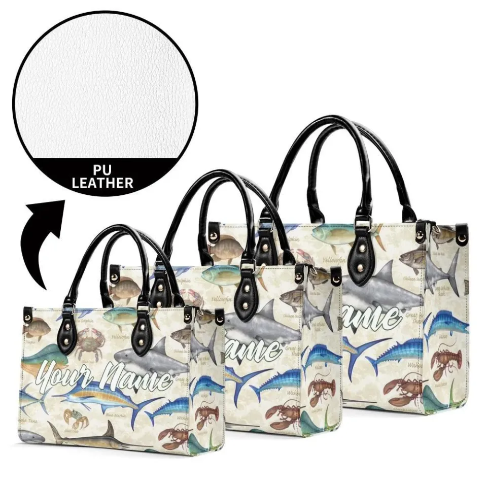 Personalized Fish Luxury Women PU Leather Handbag, Gift For Her