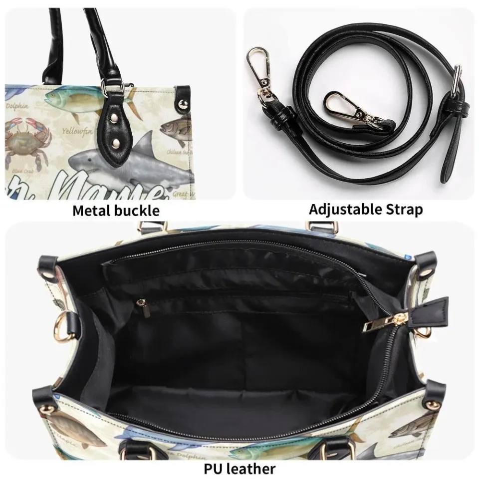 Personalized Fish Luxury Women PU Leather Handbag, Gift For Her