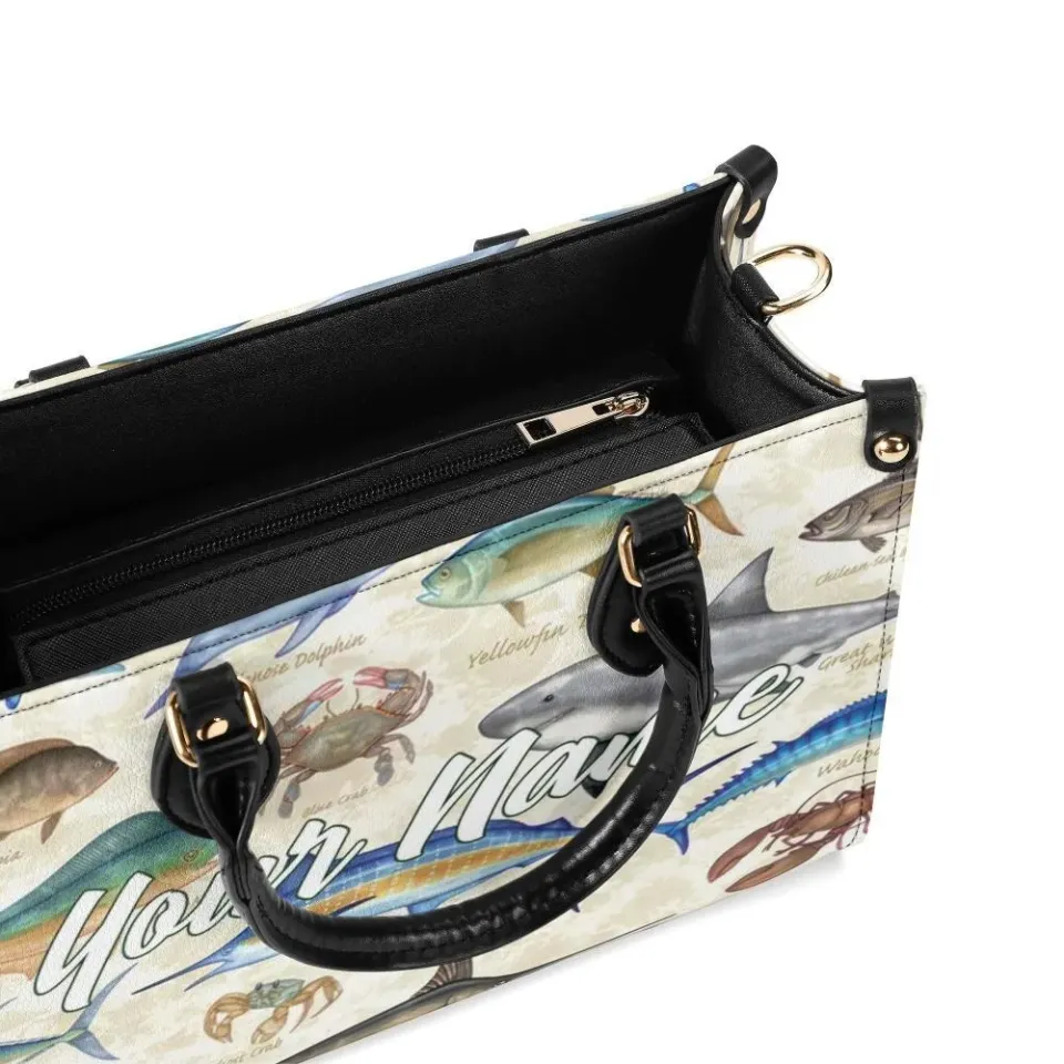 Personalized Fish Luxury Women PU Leather Handbag, Gift For Her