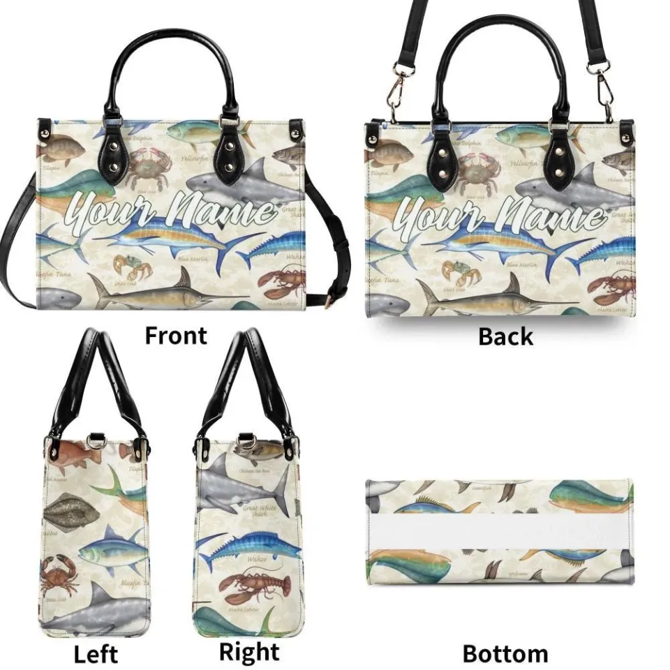Personalized Fish Luxury Women PU Leather Handbag, Gift For Her