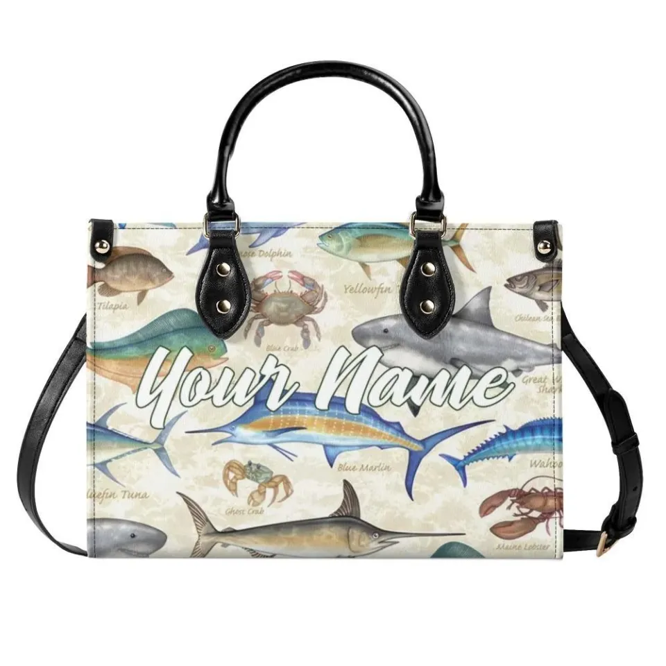 Personalized Fish Luxury Women PU Leather Handbag, Gift For Her