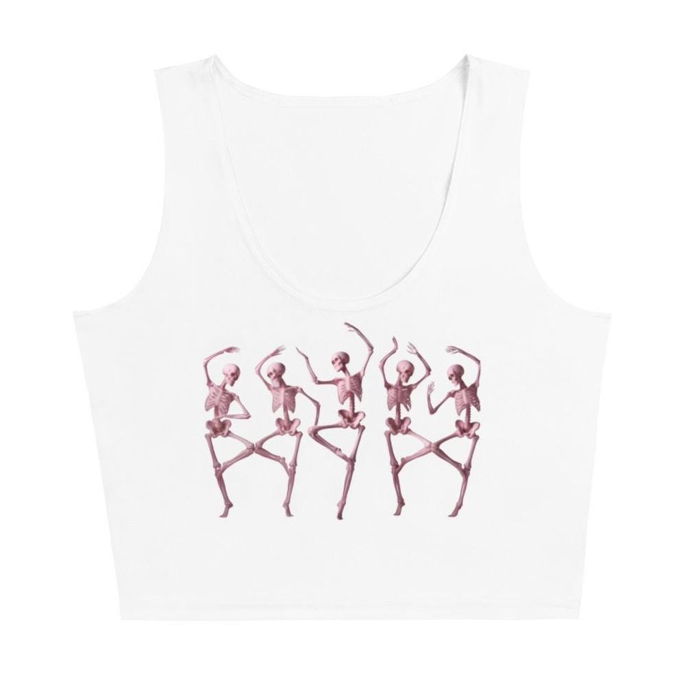 Pink Dancing Skeletons Halloween Scary Crop Tank Top