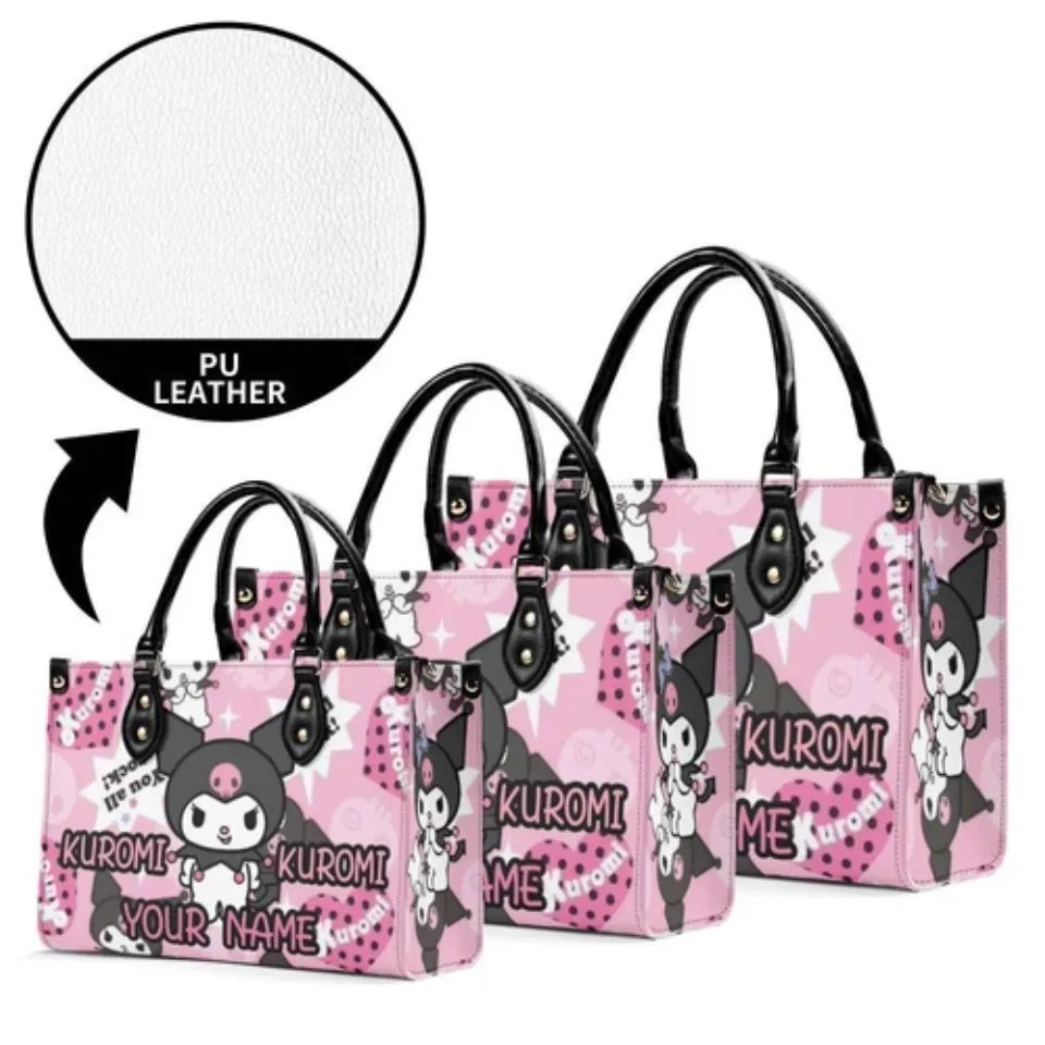 Personalized Kuromi Luxury Women PU Leather Handbag, Natural Material, Custom
