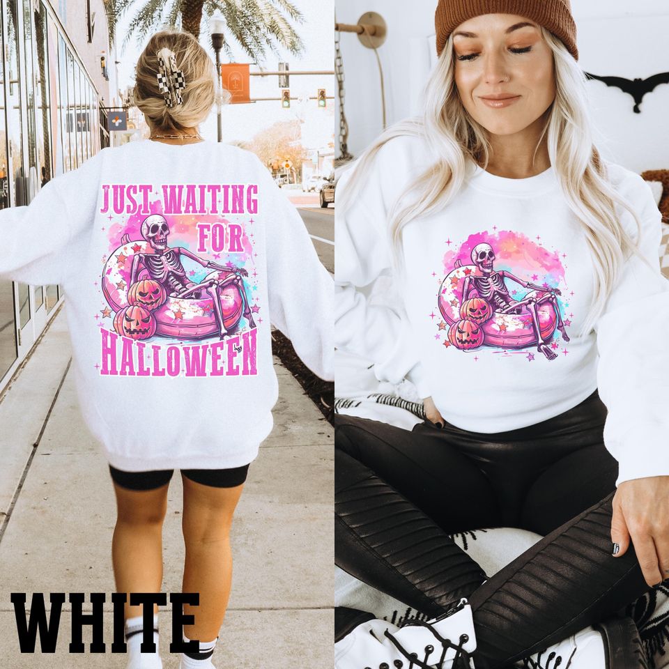 Halloween Lover Back and Front Sweatshirt Funny Skeleton Crewneck Sweater