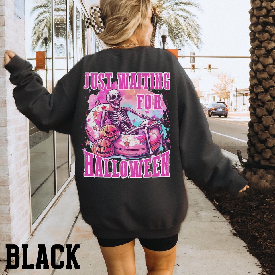 Halloween Lover Back and Front Sweatshirt Funny Skeleton Crewneck Sweater