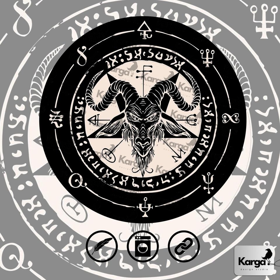 Evil Goat Round Rug, Magic Circle Mat, Satan Ritual Carpet, Witchy Gothic Decor, Star of David Pentacle Rug, Black and White Rug, Devil Rug