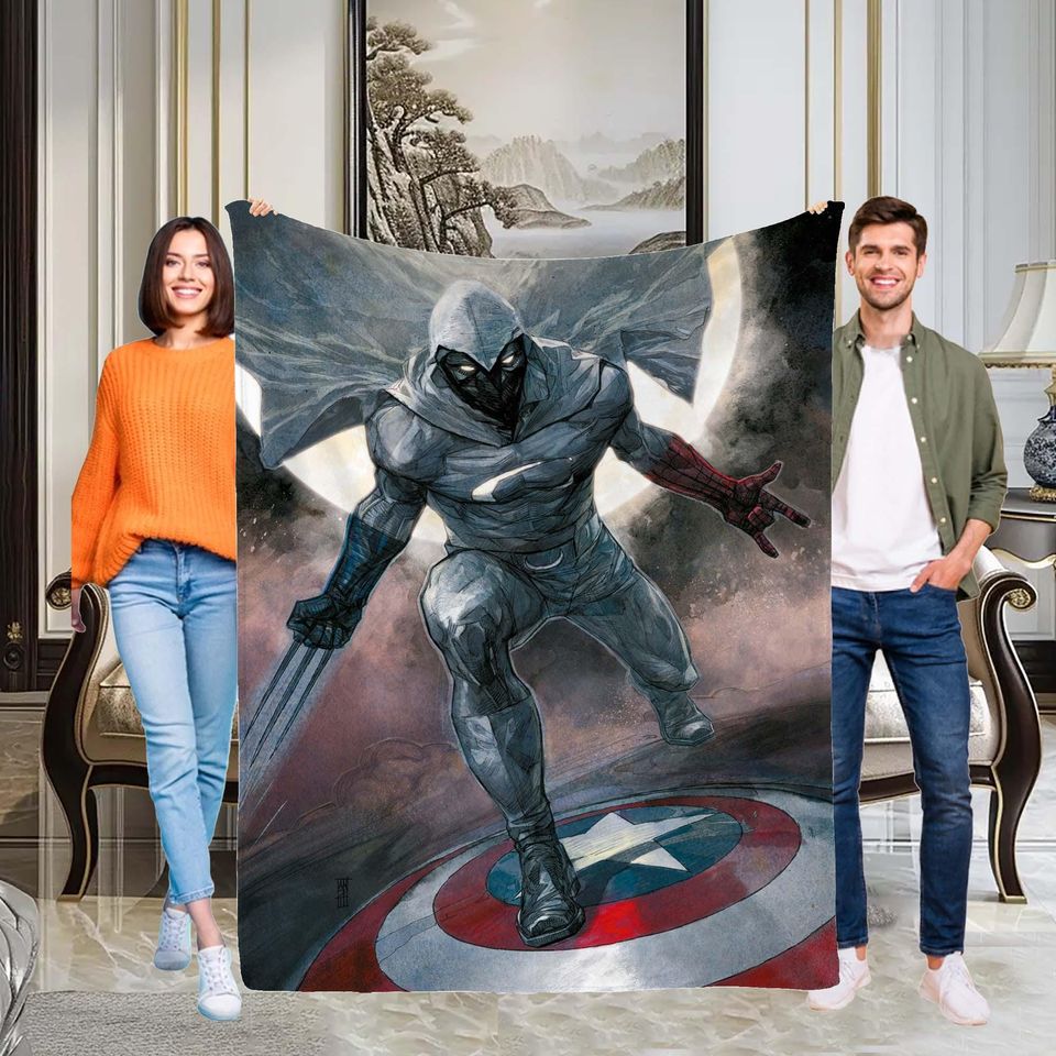Halloween Blanket Gift Blanket Moon Knight Custom Name Blanket Throw Flannel Blanket Personalized Birthday Gift.