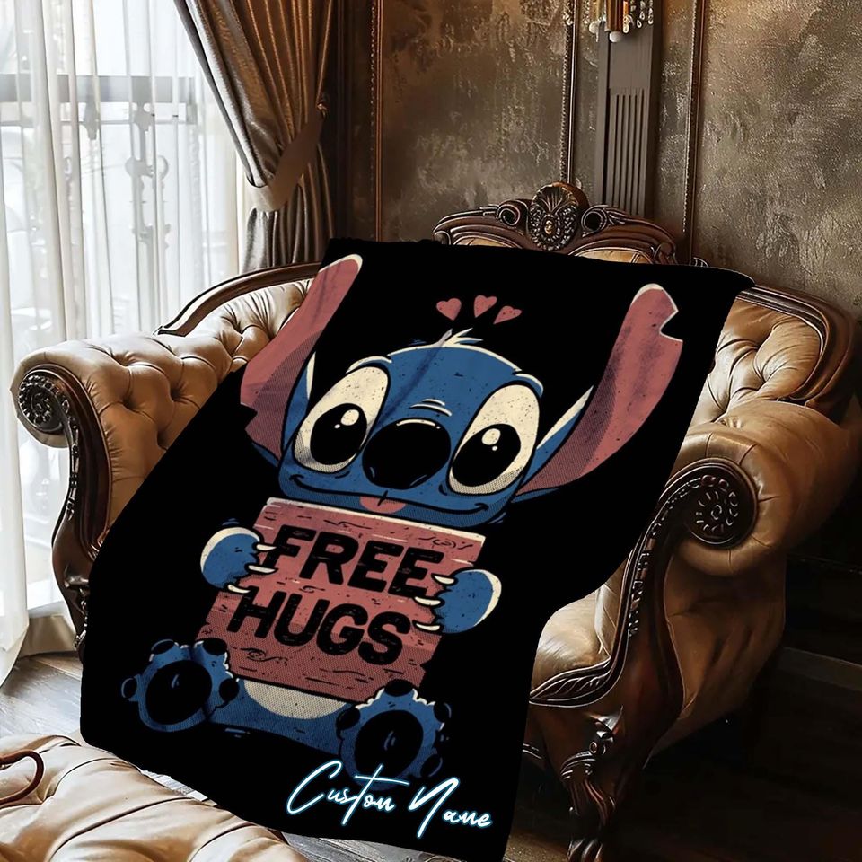 Halloween Blanket Gift Blanket Lolo and Stitch Custom Name Blanket Throw Flannel Blanket Personalized Birthday Gift.