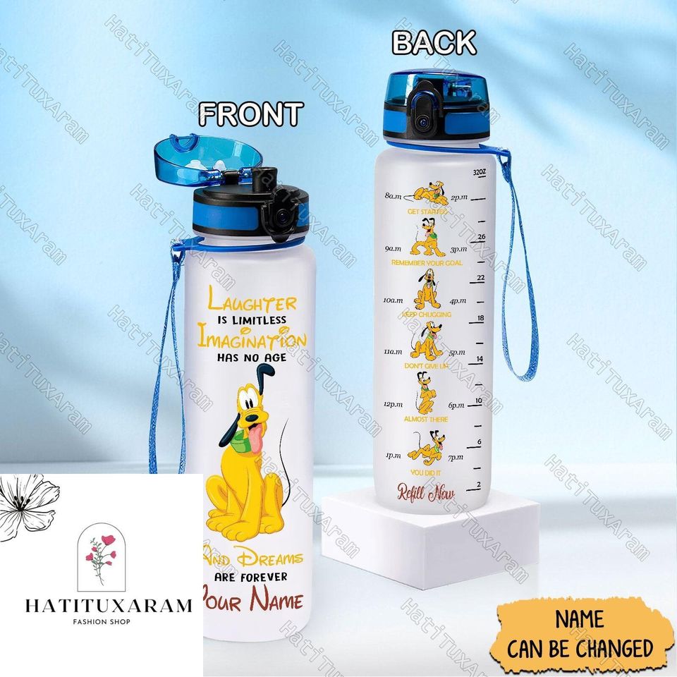 Halloween Pluto Winnie Pooh Bottle, Pluto Disneyland Bottle, Personalized Water Bottle Tracker, Pluto Drink Bottle, Workout Bottle