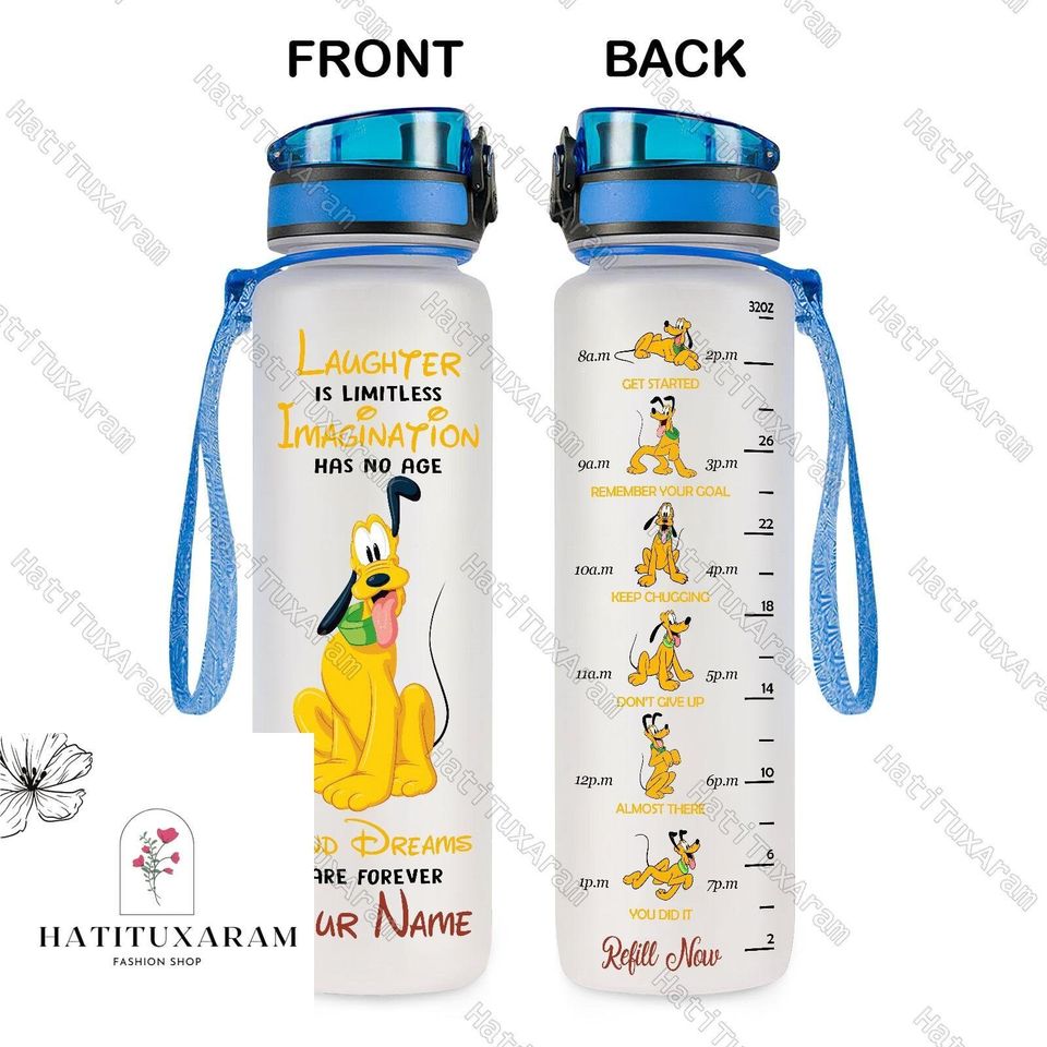 Halloween Pluto Winnie Pooh Bottle, Pluto Disneyland Bottle, Personalized Water Bottle Tracker, Pluto Drink Bottle, Workout Bottle