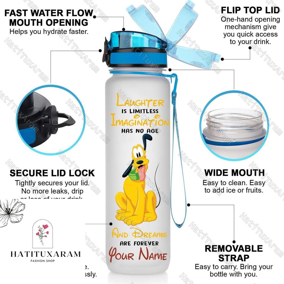 Halloween Pluto Winnie Pooh Bottle, Pluto Disneyland Bottle, Personalized Water Bottle Tracker, Pluto Drink Bottle, Workout Bottle