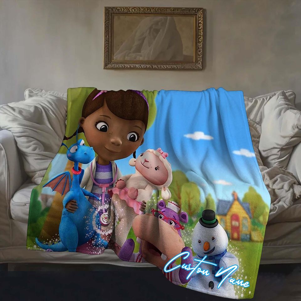 Halloween Blanket Gift Blanket Doc McStuffins Custom Name Blanket Throw Flannel Blanket Personalized Birthday Gift.