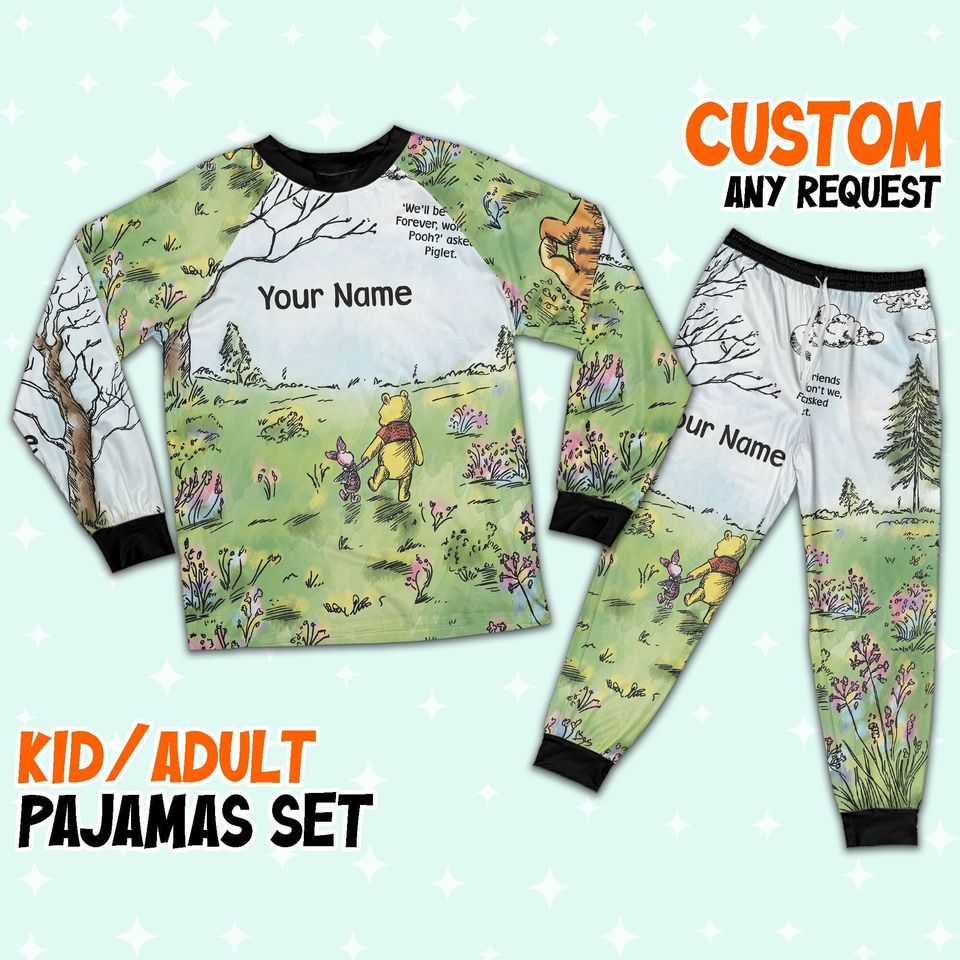 Custom Disney Winnie the Pooh Artwork Colorful Pajamas, Custom Kid Youth Adult Pajamas, Pajamas Birthday Gift, Disney Vacation