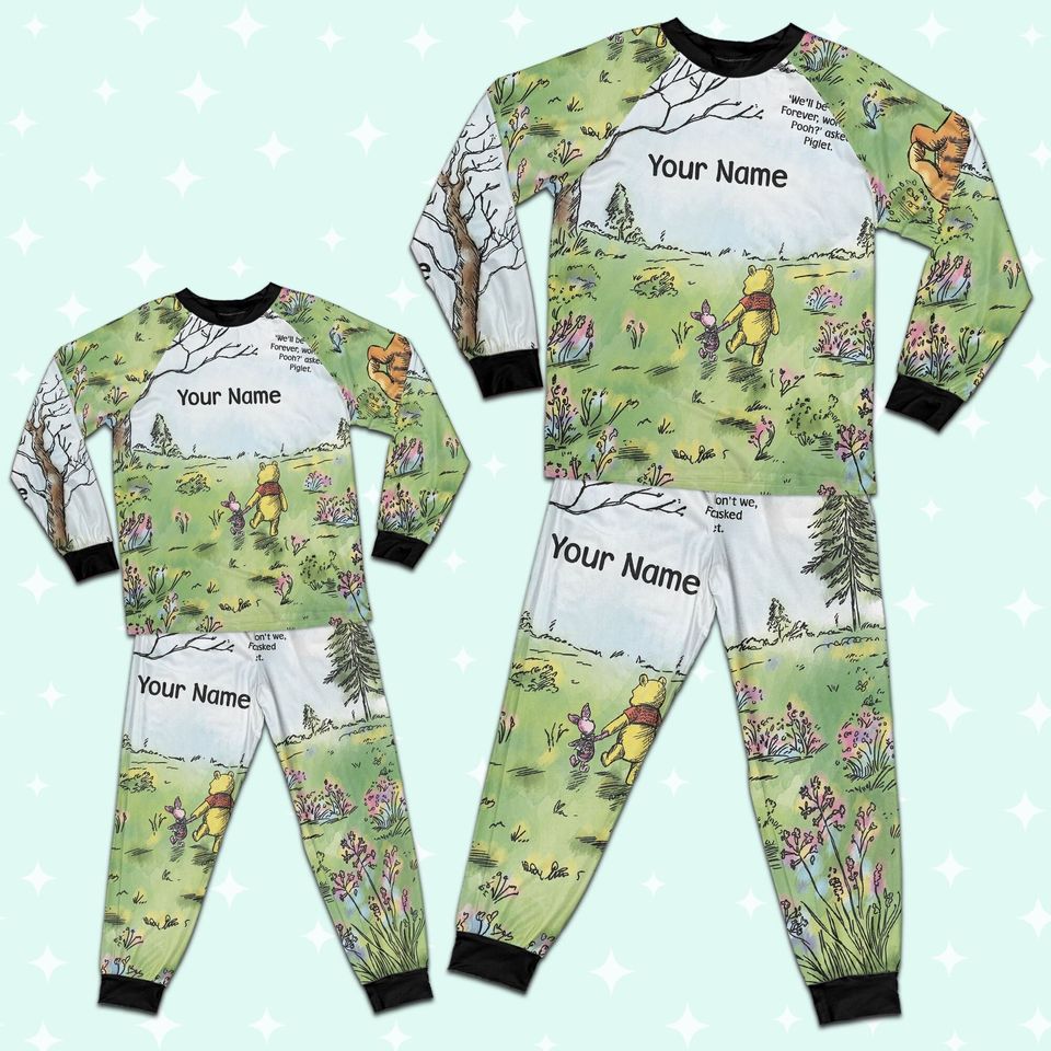 Custom Disney Winnie the Pooh Artwork Colorful Pajamas, Custom Kid Youth Adult Pajamas, Pajamas Birthday Gift, Disney Vacation