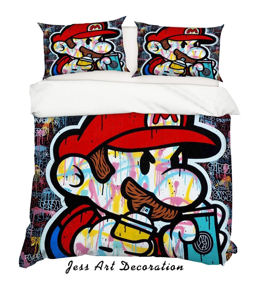 3D Graffiti Colorful Cartoon Mario Bedding Set Quilt Cover Bedroom Decor