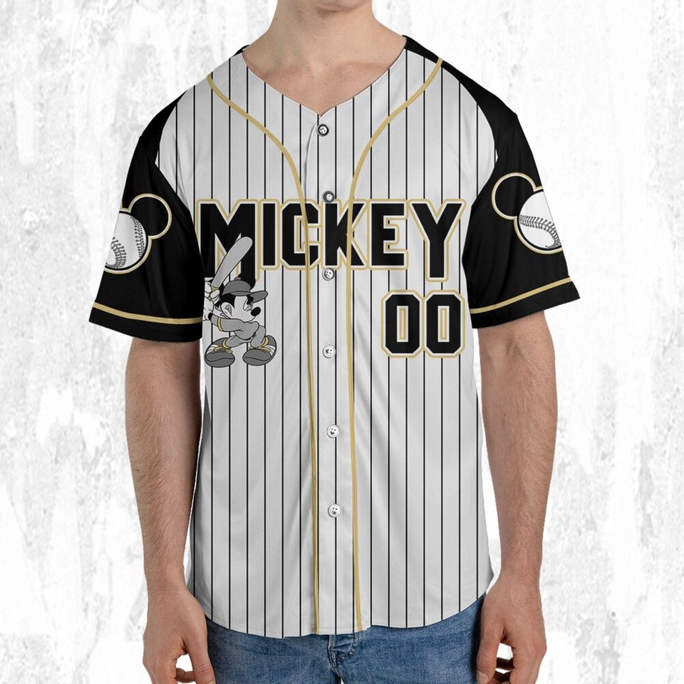 Personalize Disney Mickey Black Grey Color Jersey, Disney Baseball Jersey