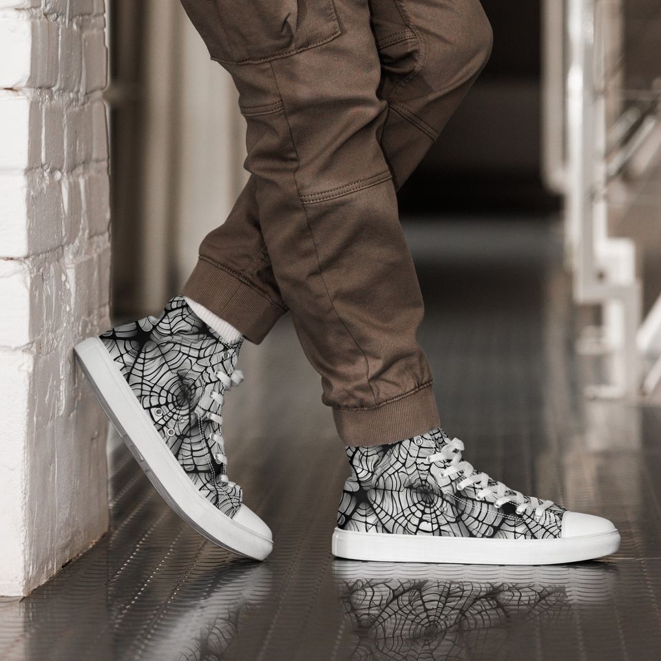 Mens Web Design high top canvas shoes