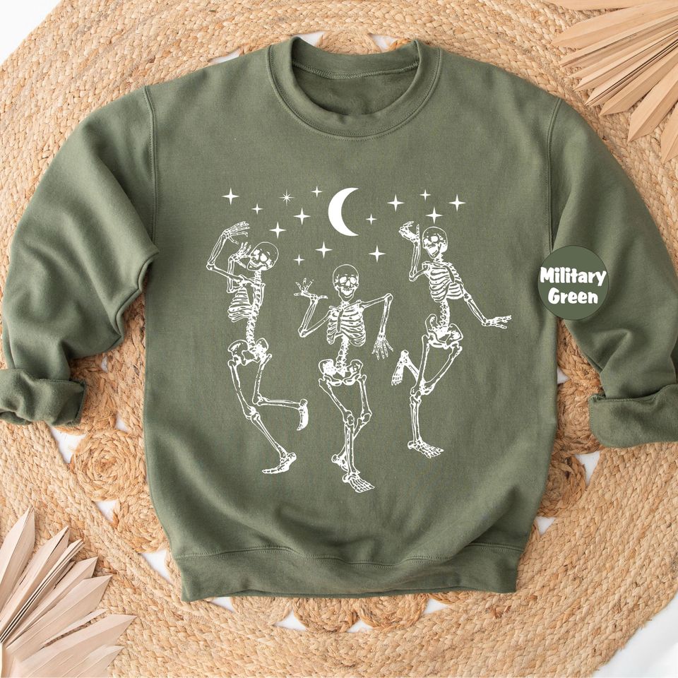 Dancing Skeleton Pumpkin Sweatshirt, Retro Halloween, Dancing Skeleton Halloween, Retro Fall Hoodie, Cute Fall Outfit, Cute Pumpkin Tee
