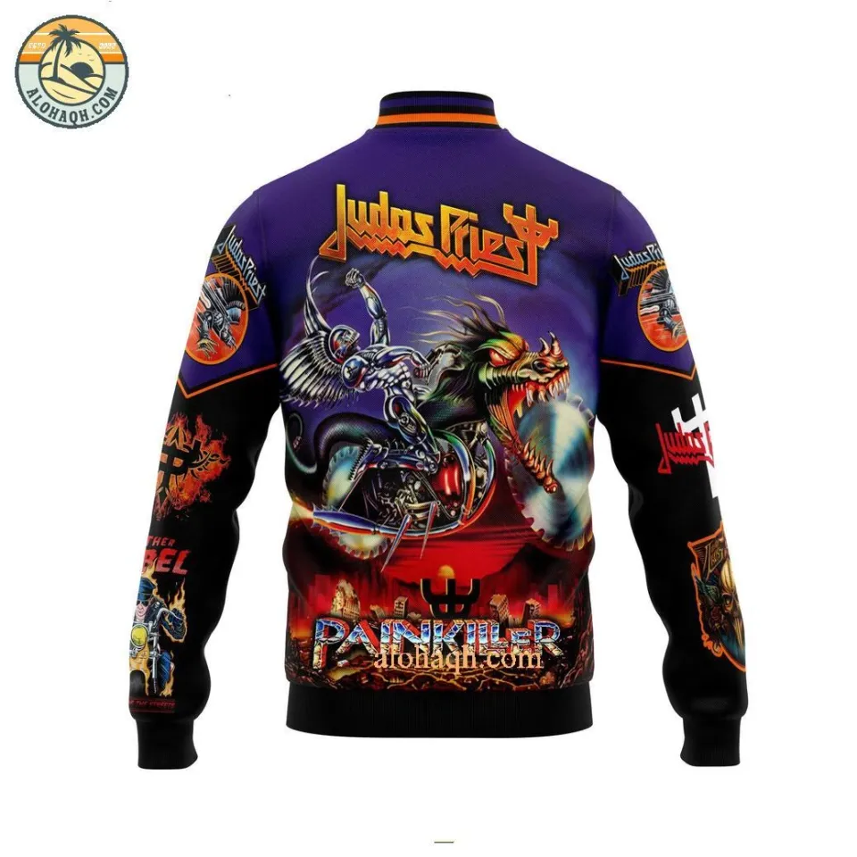 Judas Priest Painkiller Dragon Motorbike Baseball Jacket