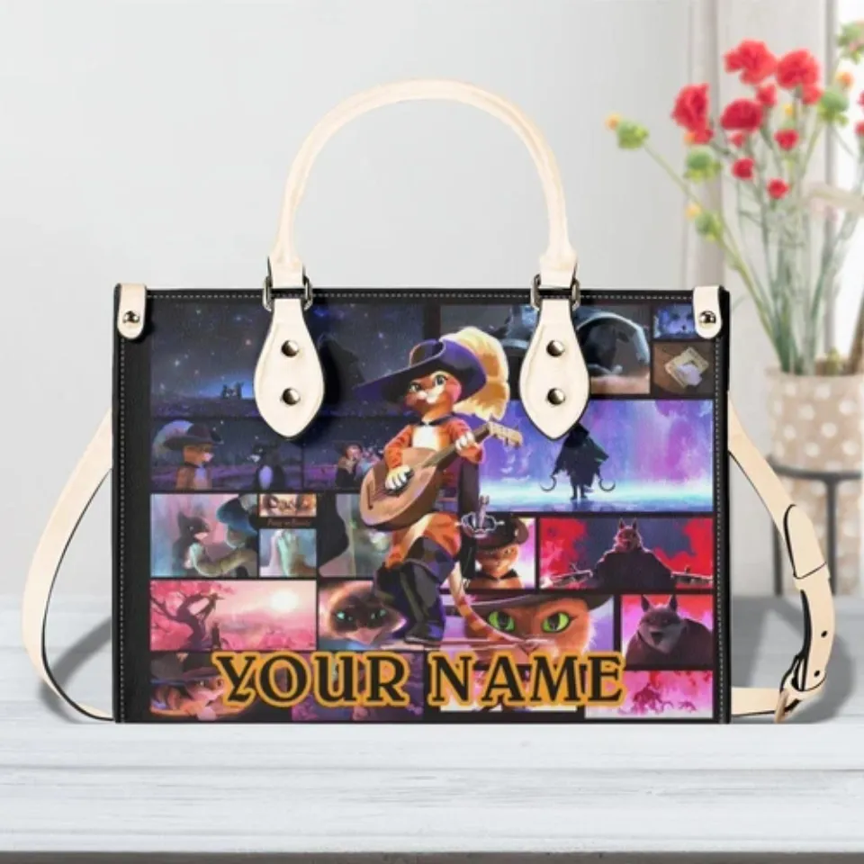 Personalized Puss In Boots Women PU Leather Handbag, Cartoon gift, gift for