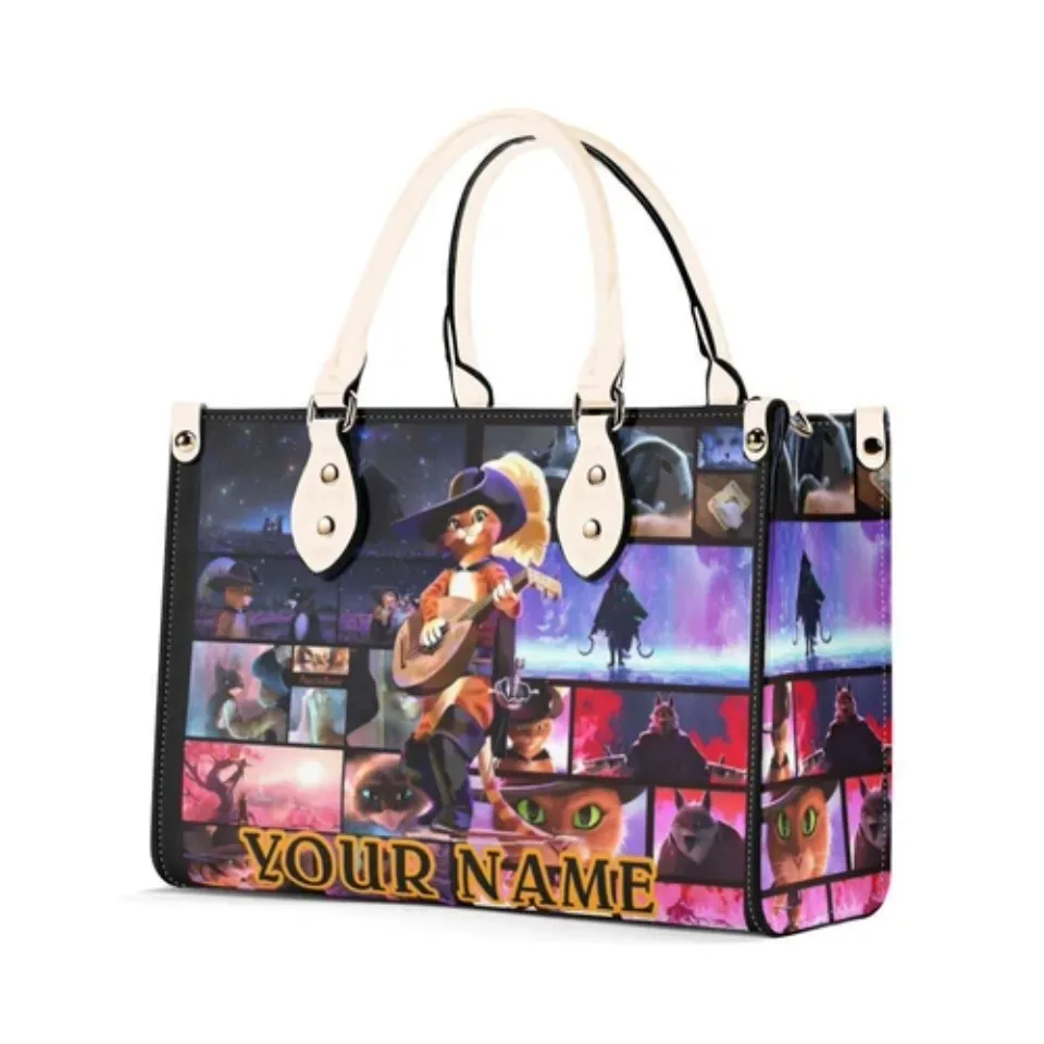 Personalized Puss In Boots Women PU Leather Handbag, Cartoon gift, gift for