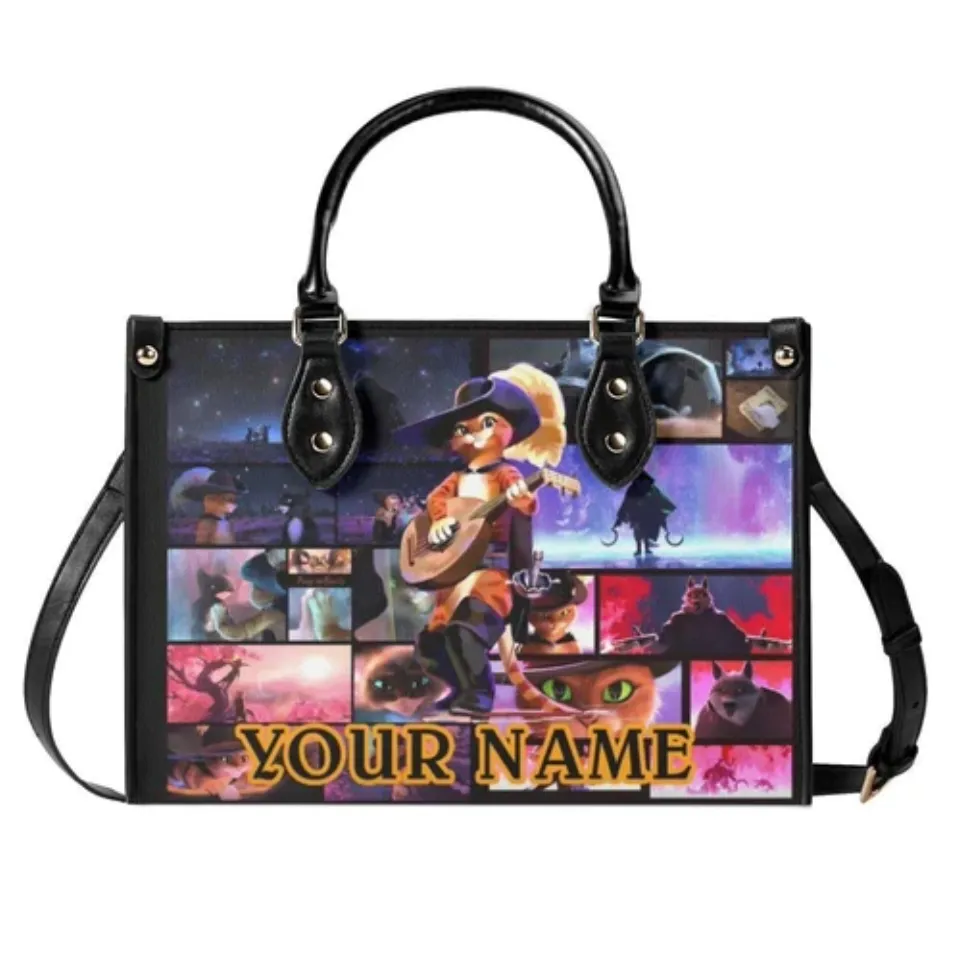 Personalized Puss In Boots Women PU Leather Handbag, Cartoon gift, gift for