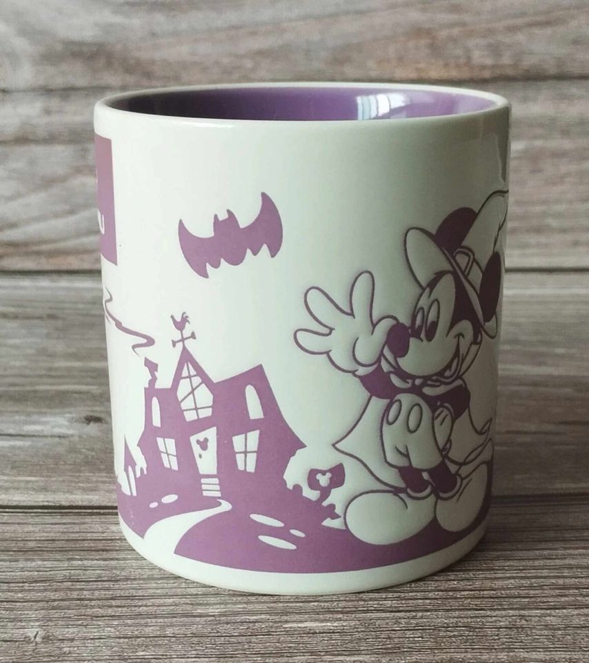 Vintage Mickey Mouse Halloween Mug, Collectible Disney Ceramic Mug, Spooky Purple and White Design, Perfect Gift for Disney Fans