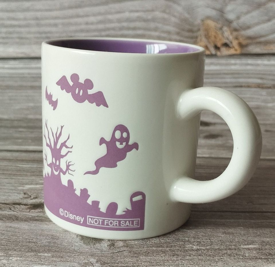 Vintage Mickey Mouse Halloween Mug, Collectible Disney Ceramic Mug, Spooky Purple and White Design, Perfect Gift for Disney Fans