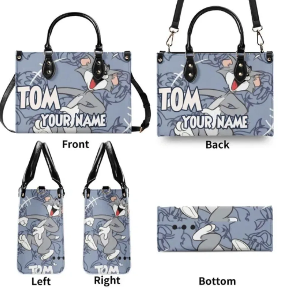 Personalized Tom Tom and Jerry Luxury Women PU Leather Handbag, Natural