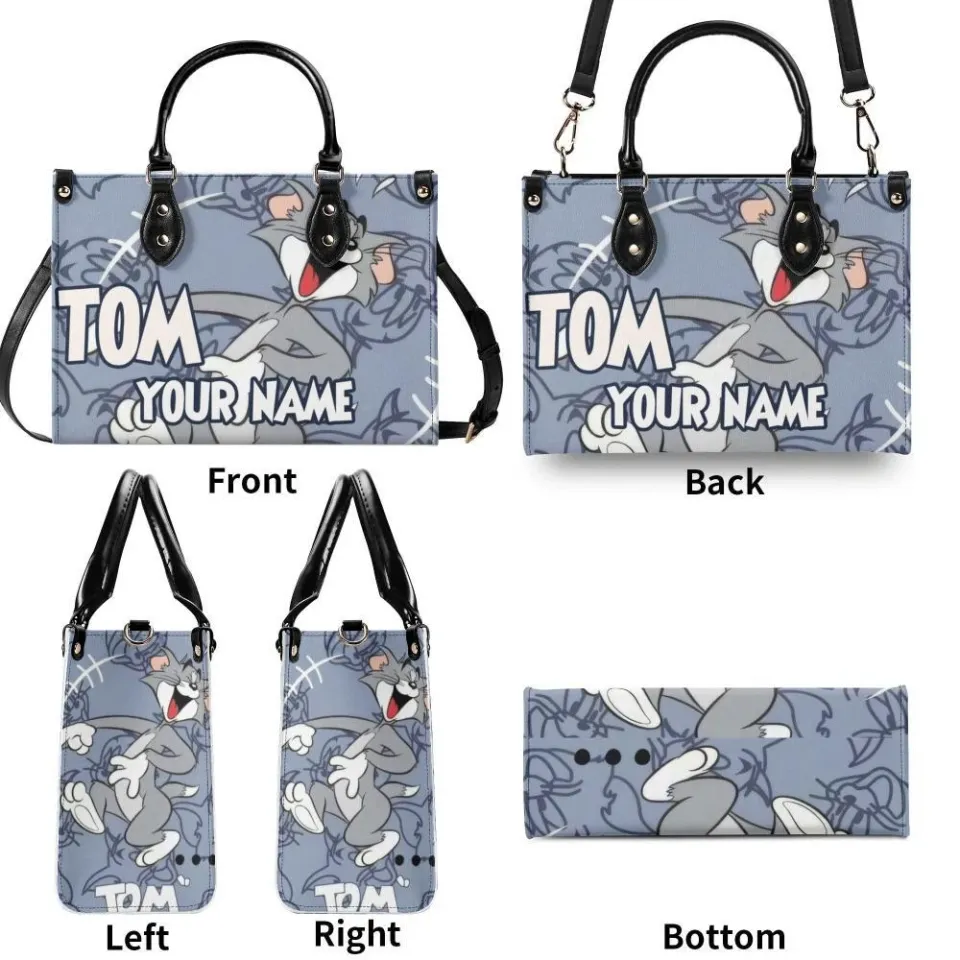 Personalized Tom Tom and Jerry Luxury Women PU Leather Handbag, Natural
