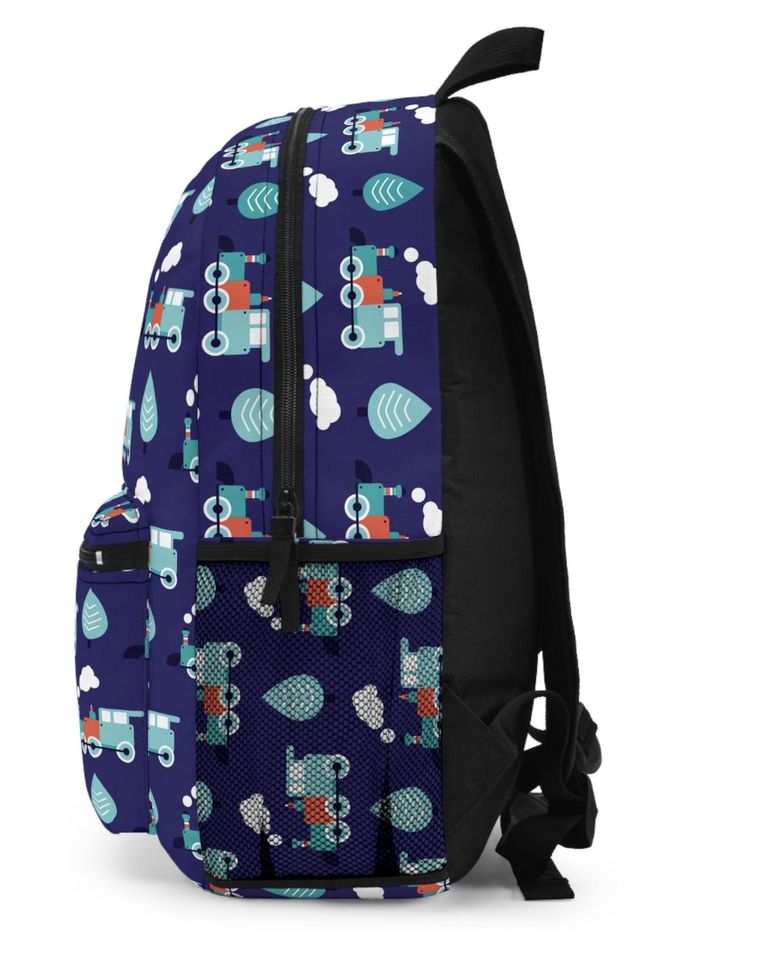 Blue Train Backpack Blue Backpack Blue Train Backpack, Blue Train Backpack, Matching Drink Bottle, Travel Backpack, Train Lover Gift