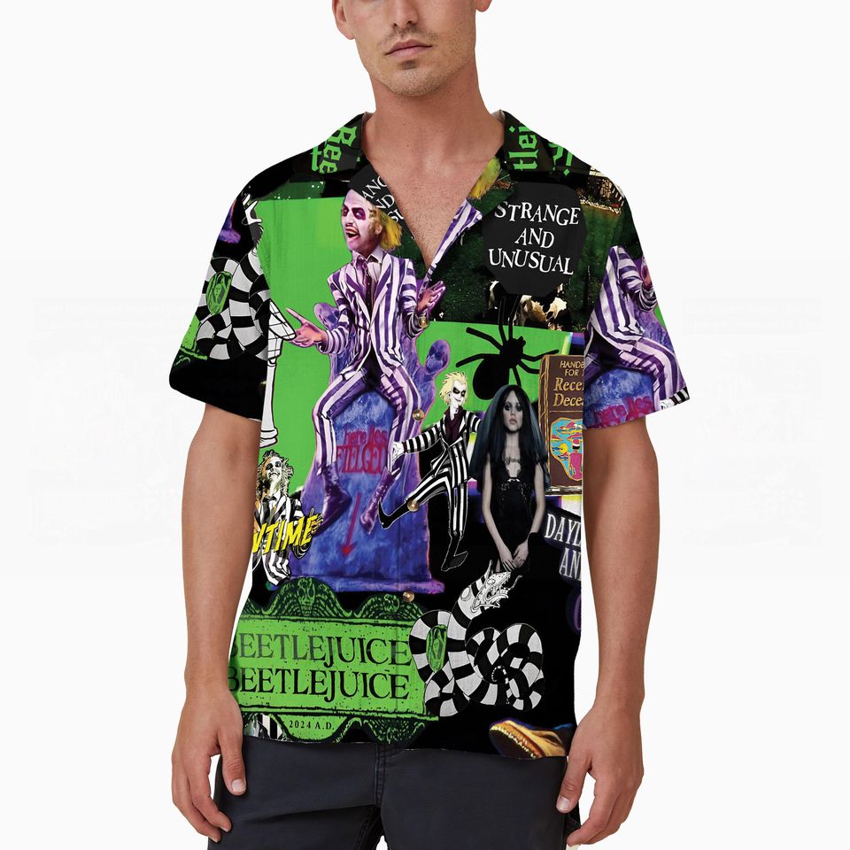 Beetlejuice Halloween Hawaiian Shirt, Adult Horror Button Up Shirt, Halloween Horror Friend Hawaii Shirt
