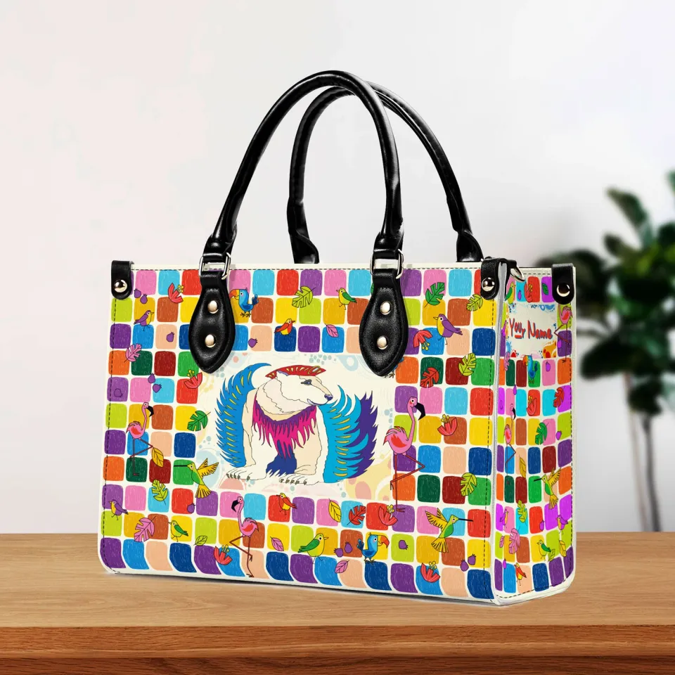 Elegant Woman Handbag  Leather Bag Colorful Surreal White Bear Best