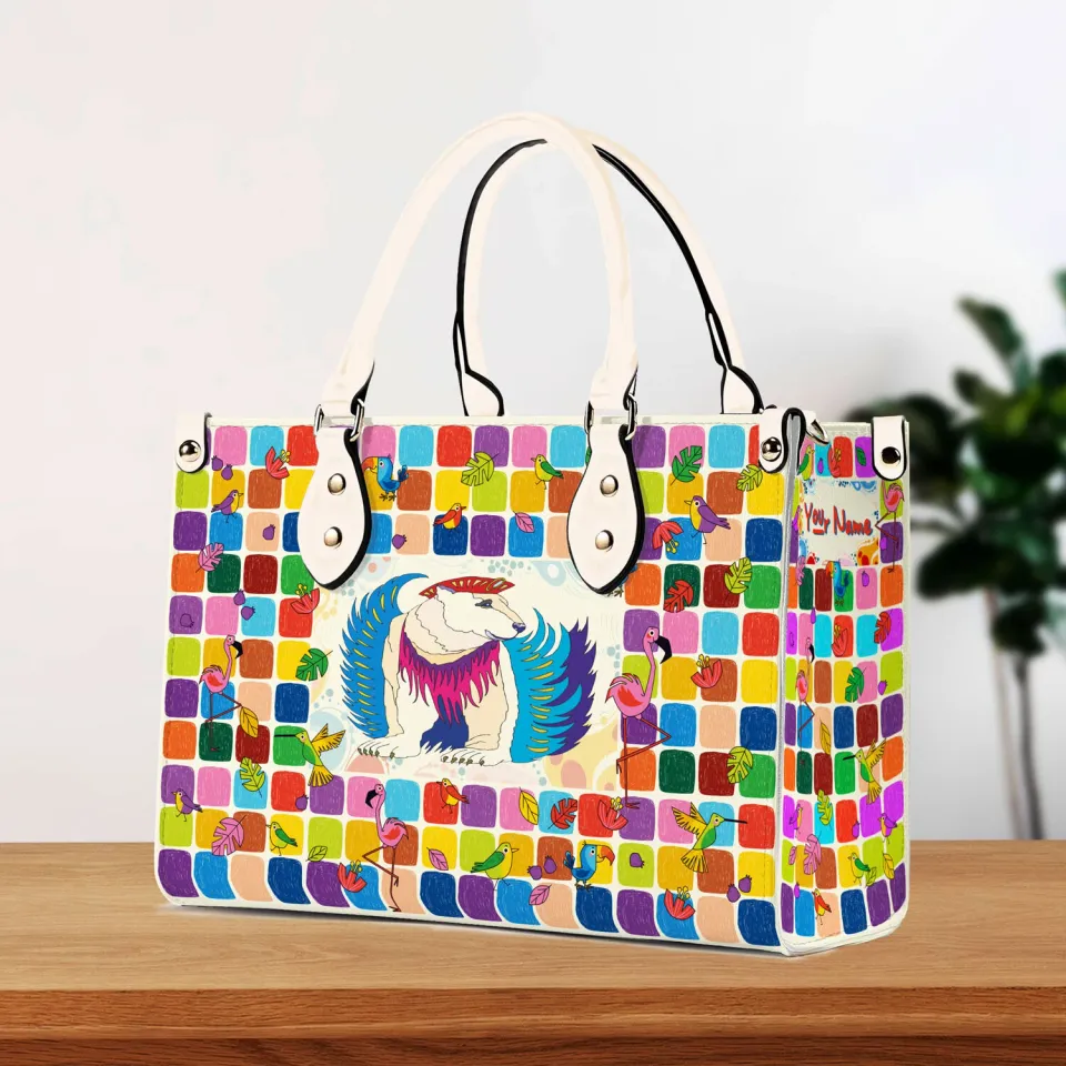 Elegant Woman Handbag  Leather Bag Colorful Surreal White Bear Best