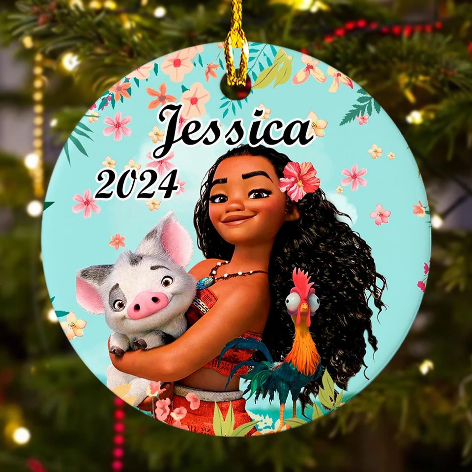 Personalized Native Princess Christmas Ornament, Princess And Pig Pet Customized 2024 Christmas Tree Decor, Princess Hei Hei Gift For Kid